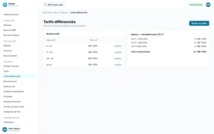 Tarifs différenciés.